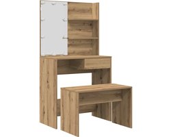 vidaXL - Kaptafelset - met - LED-verlichting - bewerkt - hout - artisanaal - eiken