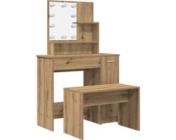 vidaXL - Kaptafelset - met - LED-verlichting - bewerkt - hout - artisanaal - eiken
