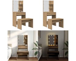 vidaXL - Kaptafelset - met - LED-verlichting - bewerkt - hout - artisanaal - eiken