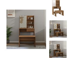 vidaXL - Kaptafelset - met - LED-verlichting - bewerkt - hout - bruin - eikenkleur