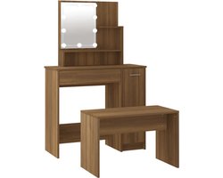 vidaXL - Kaptafelset - met - LED-verlichting - bewerkt - hout - bruin - eikenkleur