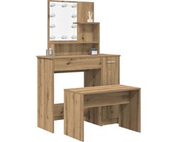 vidaXL - Kaptafelset - met - LED-verlichting - bewerkt - hout - oud - houtkleurig