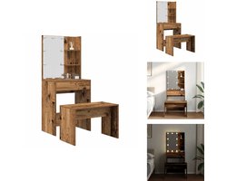 vidaXL - Kaptafelset - met - LED-verlichting - bewerkt - hout - oud - houtkleurig