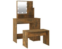 vidaXL - Kaptafelset - met - LED's - bewerkt - hout - gerookt - eiken