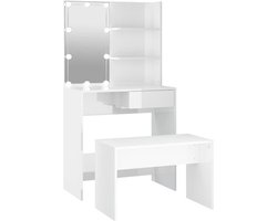 vidaXL - Kaptafelset - met - LED's - bewerkt - hout - hoogglans - wit