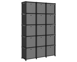 vidaXL Kast - 15 vakken met boxen - 103x30x175,5 cm Opbergkast - Vakkenkast - Kast Met Vakken - Zwarte Kast - Grijze Kast