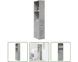 vidaXL Kast - Badkamerkast - Badkamerkast smal met wielen bewerkt hout betongrijs - Opbergkast - Houten Kast - Grijze Kast