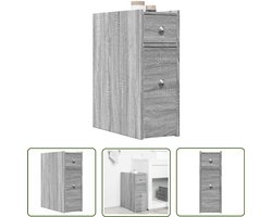 vidaXL Kast - Badkamerkast - Badkamerkast smal met wielen bewerkt hout grijs sonoma eiken - Opbergkast - Ladekast - Grijze Badkamerkast