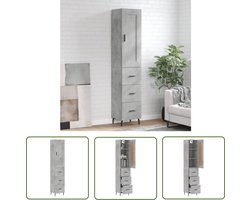 vidaXL Kast Beton Grijs - Hoge Kast - Hoge kast 34,5x34x180 cm bewerkt hout betongrijs - Houten Kast - Opslagoplossing - Living Room Decoratie