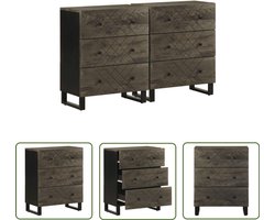 vidaXL Kast - Dressoir - Dressoirs 2 st 60x33x75 cm massief mangohout zwart - Mangohout - Zwarte Kast - Salontafel