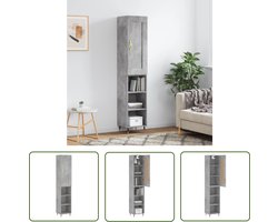 vidaXL Kast - Hoge Kast - Hoge kast 34,5x34x180 cm bewerkt hout betongrijs - Opbergkast - Houten Kast - Grijze Kast