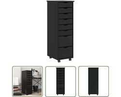 vidaXL Kast - Ladekast - Ladekast MOSS verrijdbaar massief grenenhout zwart - Opslagkast - Houten Kast - Grenenhouten Kast