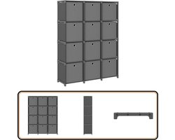 vidaXL Kast met 12 vakken en boxen - Grijs Vakkenkast - Opbergkast - Designkast - Grijze Kast - Stoffige Kast