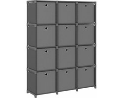vidaXL - Kast - met - 12 - vakken - met - boxen - 103x30x141 - cm - stof - grijs
