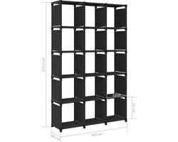 vidaXL - Kast - met - 15 - vakken - 103x30x175,5 - cm - stof - zwart