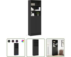 vidaXL Kast Met Led Verlichting - Hoge Kast - Hoge kast met LED 69x32,5x200 cm bewerkt hout zwart - Opbergkast - Slaapkamer Kast - Woonkamer Kast