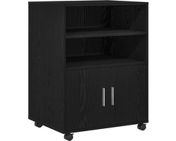 vidaXL - Kast - met - plank - met - wiel - Zwart - Eiken - 60 - x - 48 - x - 74.5 - cm