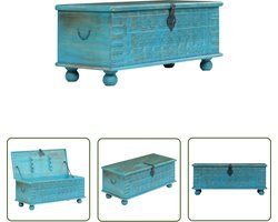 vidaXL Kast - Opbergkist - Opbergkist 100x40x41 cm massief mangohout blauw - Mangohout - Blue - Vintage