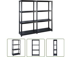 vidaXL Kast - Opbergruimte - Opbergrek 4-laags 122x30,5x130 cm kunststof zwart - Opbergerek - Plastic Kast - Zwarte Kast