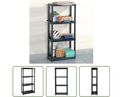 vidaXL Kast - Opslagrek - Opbergrek 4-laags 61x30,5x130 cm kunststof zwart - Industriele Opslag - Plastic Kast - Zwarte Kast