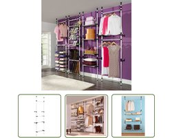 vidaXL Kasten Opbergmogelijkheden - Telescopisch Kledingrek - Kledingkastsysteem met stangen en schap telescopisch aluminium - Kleding Organisatie - Wandmontage - Aluminium Kledingrek