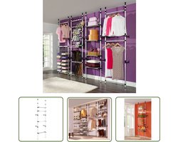 vidaXL Kasten Organisatie - Telescopisch Kledingrek - Kledingkastsysteem met schappen telescopisch aluminium - Garderobe Organizer - Aluminium Kledingrek - Inbouwkast