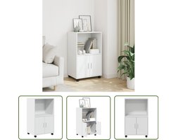 vidaXL Kasten - Rolkast - Rolkast 55x40x91 cm bewerkt hout wit - Opslagoplossing - Houten Kast - Wit Kast