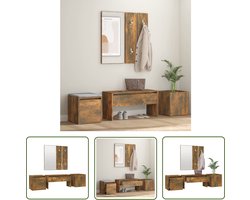 vidaXL Kastenkast - Halbank - Garderobe set bewerkt hout gerookt eikenkleurig - Opbergkast - Houten Meubels - Bruine Meubels