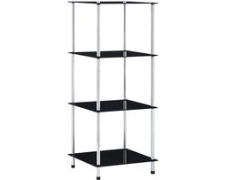 vidaXL Kastje - 4-Lagen - Zwart - Gehard Glas Vitrinekast - Glazen Kast - Displaykast - Boekenkast - Decoratieve Kast