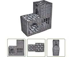 vidaXL Kattenbed - Kattenhuis - Kattenbed/huis/kasteel met kussen wilgen - Houten Kattenhuis - Kattennest - Kattenverblijf