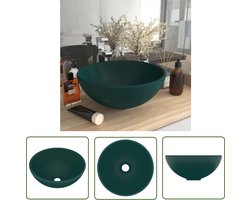 vidaXL Keramiek Wastafel - Wastafel - Wastafel rond 32,5x14 cm keramiek mat donkergroen - Ronde Wastafel - Donkere Wastafel - Badkamer Armatuur