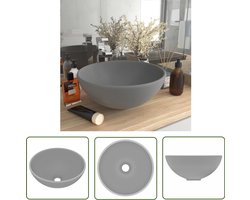 vidaXL Keramiek Wastafel - Wastafel - Wastafel rond 32,5x14 cm keramiek mat lichtgrijs - Ronde Wastafel - Badkamerspiegel - Badkamermeubilair
