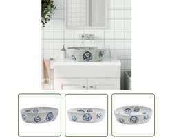 vidaXL Keramische Wastafel - Opzetwasbak - Opzetwasbak ovaal 47x33x13 cm keramiek grijs en blauw - Badkamerspiegel - Badkameraccessoires - Grijze Badkamer