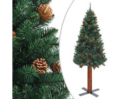vidaXL - Kerstboom - met - echt - hout - en - dennenappels - smal - 150 - cm - PVC - groen