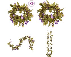 vidaXL Kerstslingers - 6 stuks - 215 cm - Lichtpaars Kerstslinger Met Bloemen - Kerstslingers Met Bloemen - Kerstslinger - Kerstdecoratie