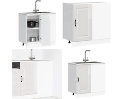 vidaXL Keuken onderkast Kalmar bewerkt hout hoogglans wit - Keuken Onderkast - Keuken Onderkasten - Spoelbak Onderkast - Gootsteen Onderkast
