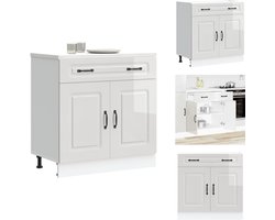 vidaXL Keuken Onderkast - Keuken Onderkasten - Spoelbak Onderkast - Gootsteen Onderkast - Keuken onderkast Kalmar bewerkt hout hoogglans wit