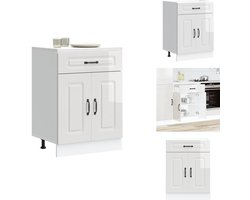 vidaXL Keuken Onderkast - Keuken Onderkasten - Spoelbak Onderkast - Gootsteen Onderkast - Keuken onderkast Kalmar bewerkt hout hoogglans wit