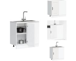 vidaXL Keuken Onderkast - Keuken Onderkasten - Spoelbak Onderkast - Gootsteen Onderkast - Keuken onderkast Kalmar bewerkt hout wit