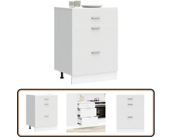 vidaXL Keuken onderkast - Wit - 60x46x81,5 cm Keukenonderkast - Houten Kast - Wit Keukenmeubel - Opbergruimte Keuken - Keukenopslag