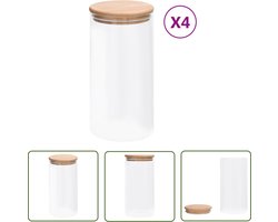 vidaXL Keuken Organisatie - Glazen Opslagpotten - Opbergpotten met bamboe deksels 4 st 1200 ml glas - Bakspullen - Droogwaren Bewaard - Pantry Accessoires