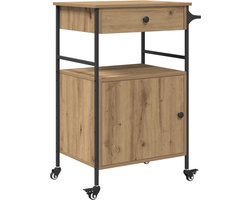 vidaXL - Keuken - Trolley - Ambachtelijk - Eikenhout - & - & - Zwart - 56 - x - 43 - x - 89.5 - cm