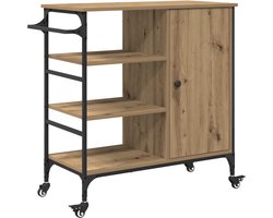 vidaXL - Keuken - Trolley - Ambachtelijk - Eikenhout - & - & - Zwart