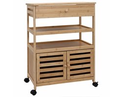 vidaXL - Keuken - Trolley - met - Wielen - Naturel - 59,5 - x - 36 - x - 82 - cm - Bamboe