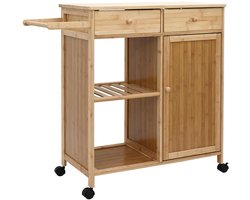 vidaXL - Keuken - Trolley - met - Wielen - Naturel - 90,5 - x - 36 - x - 86,5 - cm - Bamboe