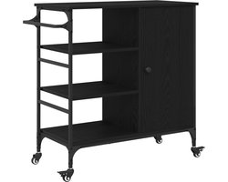vidaXL - Keuken - Trolley - Zwart - Eiken - 87.5 - x - 39 - x - 84.5 - cm - Bewerkt - hout