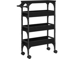 vidaXL - Keuken - Trolley - Zwart - Eiken - Bewerkt - hout