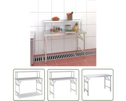 vidaXL Keukenblad - Roestvrijstaal Keukenwerktafel - Keukenwerktafel met bovenschap 120x60x115 cm roestvrij staal - Koeken Tafel - Horeca Tafellamp - Inox Keukenmeubilair