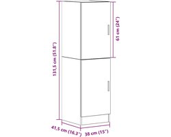 vidaXL - Keukenkast - 38x41,5x131,5 - cm - bewerkt - hout - artisanaal - eiken