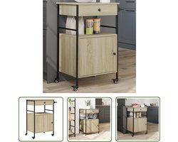 vidaXL Keukenkast - Keuken Trolley - Keukentrolley 56x43x89,5 cm bewerkt hout sonoma eikenkleurig - Houten Trolley - Sonoma Eiken - Multifunctionele Trolley